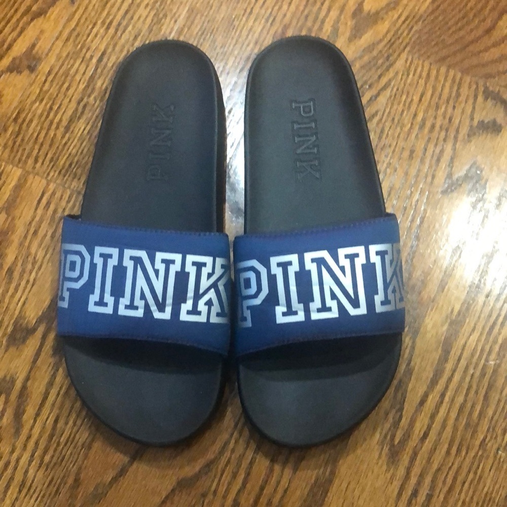 Victorias secret pink slides, navy blue and gray